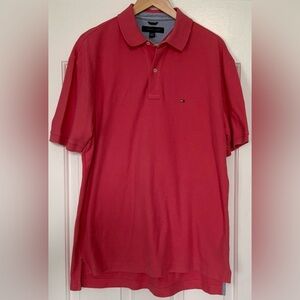 Tommy Hilfiger Polo Shirt Men’s Large Pink Cotton Classic Flag Logo